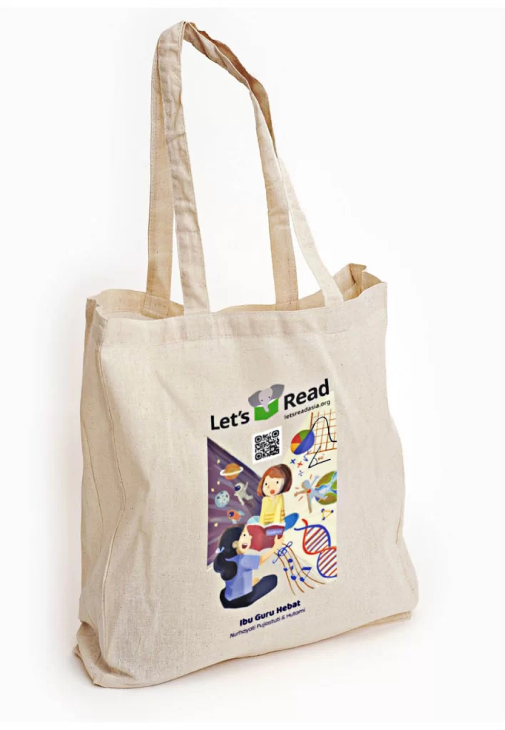 Tas blacu yang memiliki sablon Lets Read